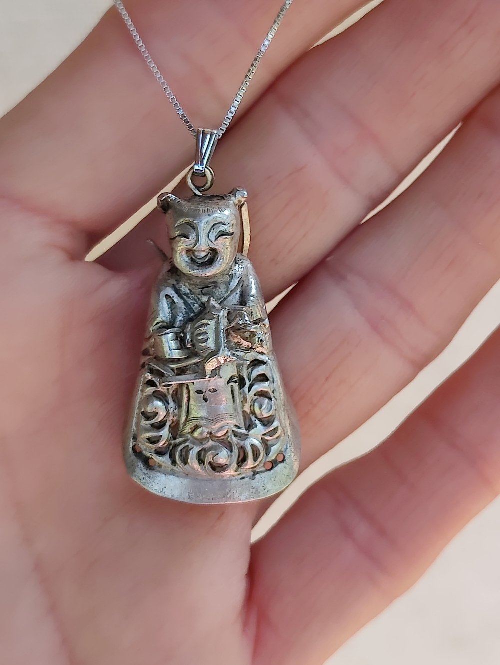 Antique Sterling Japanese Immortal Pendant necklace - Picture 4 of 6
